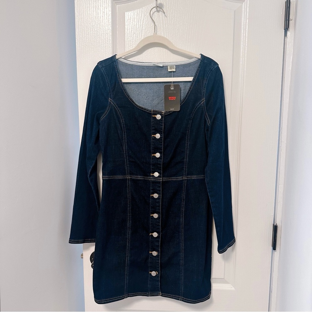 Levi's Veda Dark Blue Denim Long Sleeve Dress
